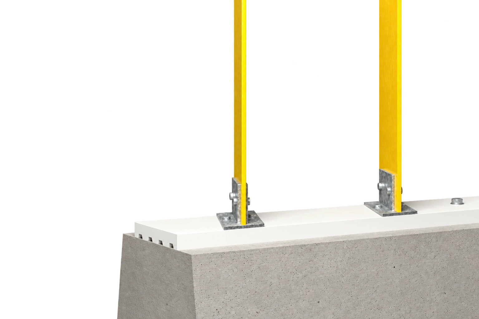 Modular GRP anti-glare screen — Close-up: blade base, fixing and rail