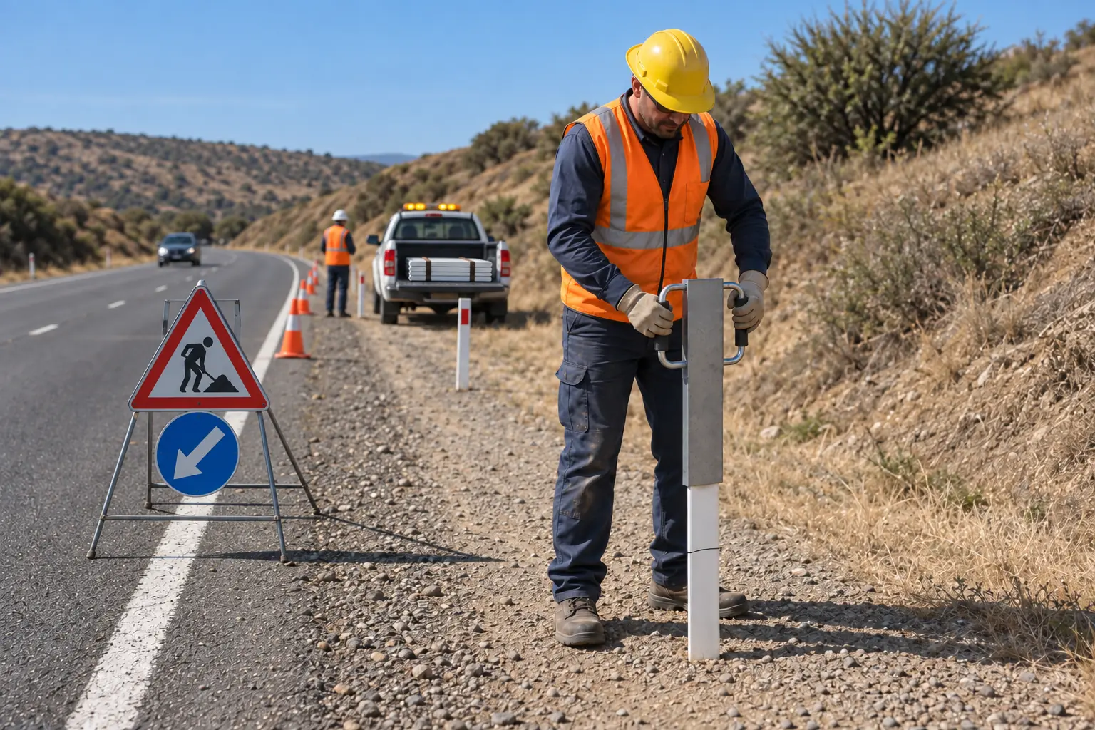 GRP roadside flexible delineator post — The driving sleeve is seated over the post