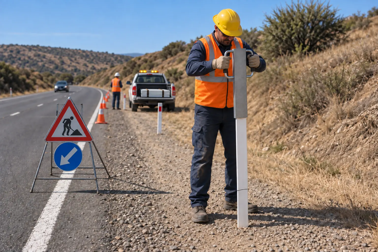 GRP roadside flexible delineator post — Driving — the sleeve is lifted and lowered by both handles