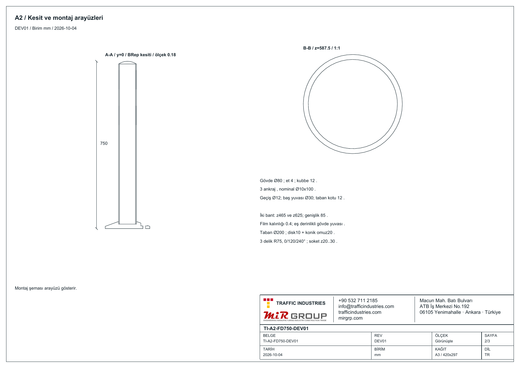 TPU flexible delineator post — DEV01 · sheet 2/3 (Turkish)