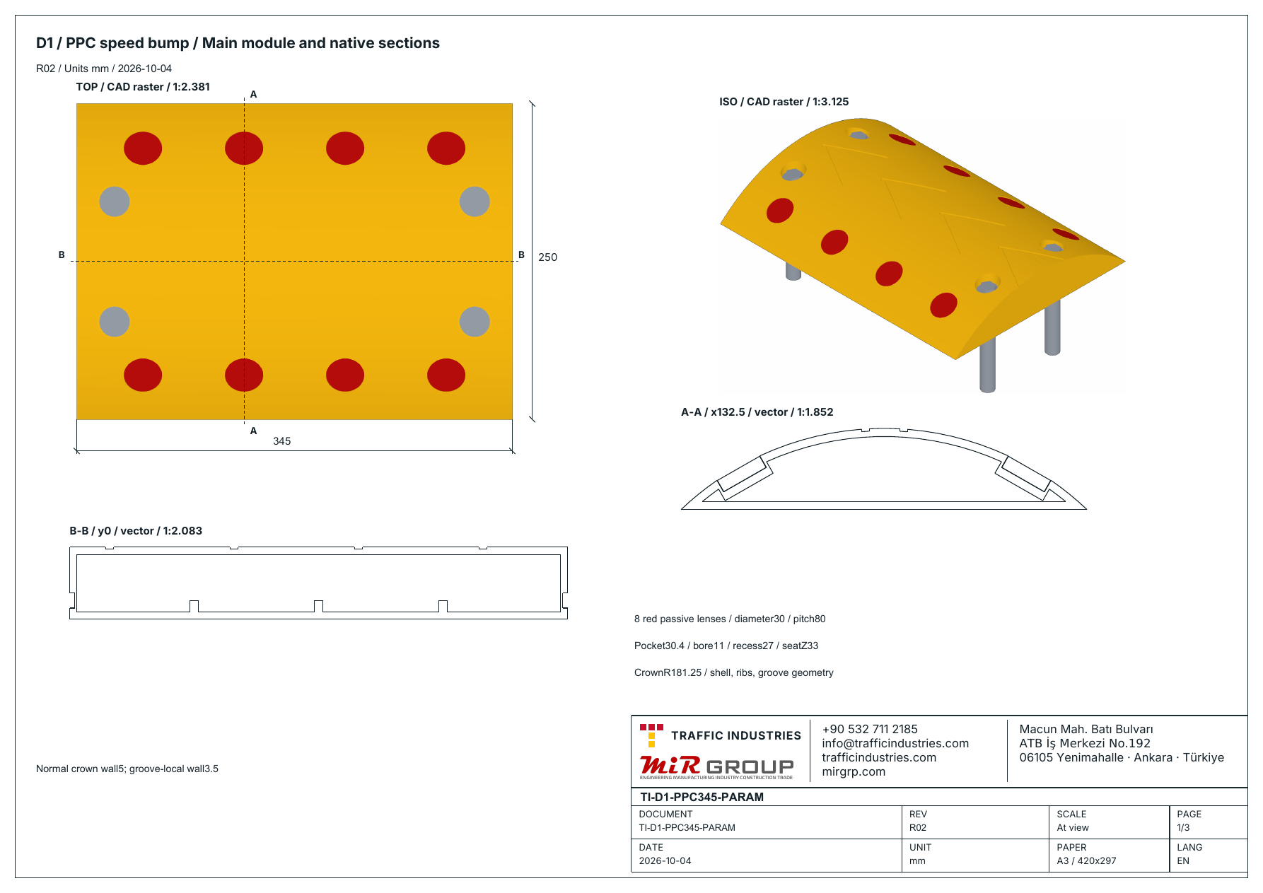 PPC-Fahrbahnschwelle — TI-D1-PPC345-PARAM-P01, Zeichnung 1/3