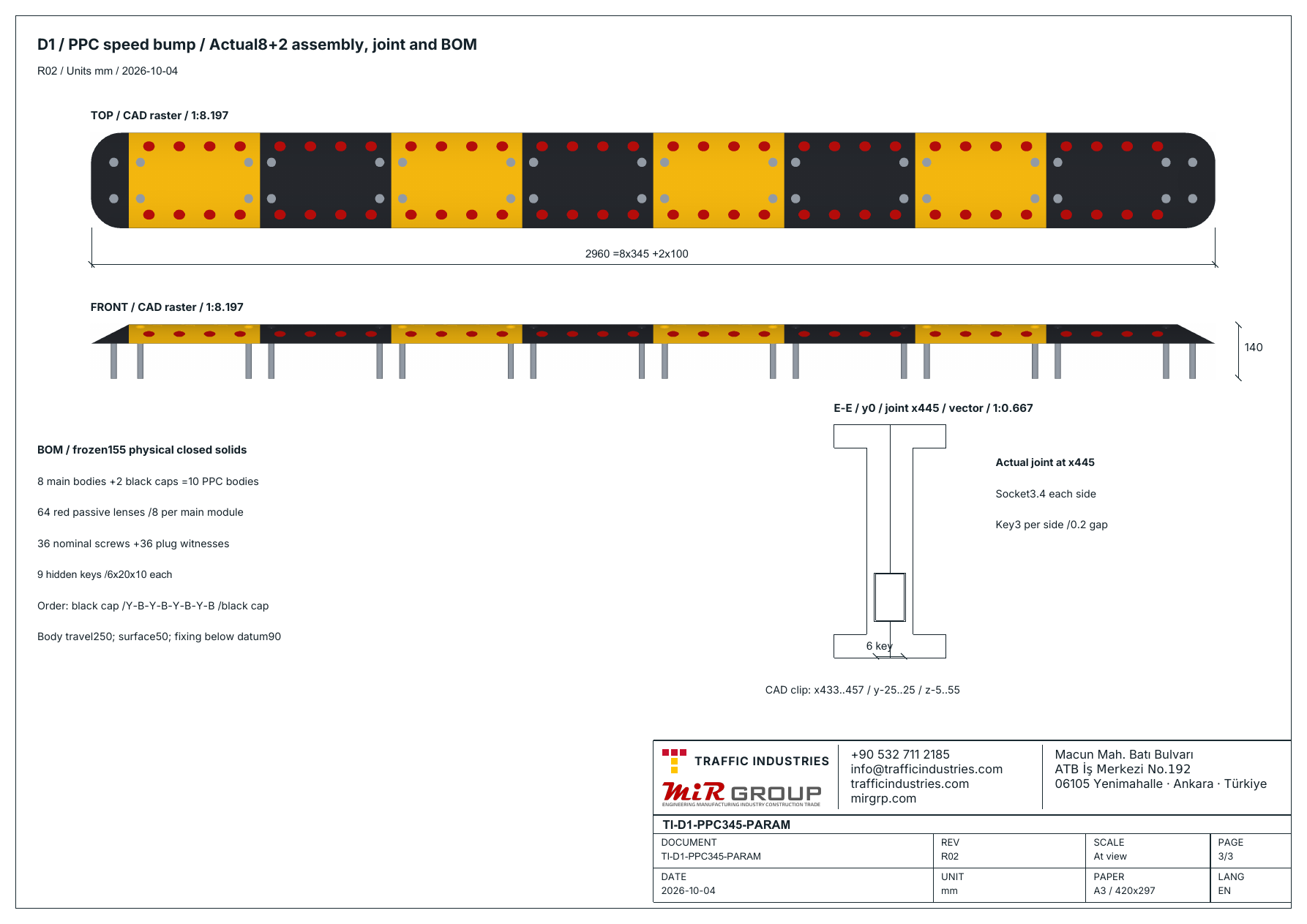 PPC-Fahrbahnschwelle — TI-D1-PPC345-PARAM-P01, Zeichnung 3/3