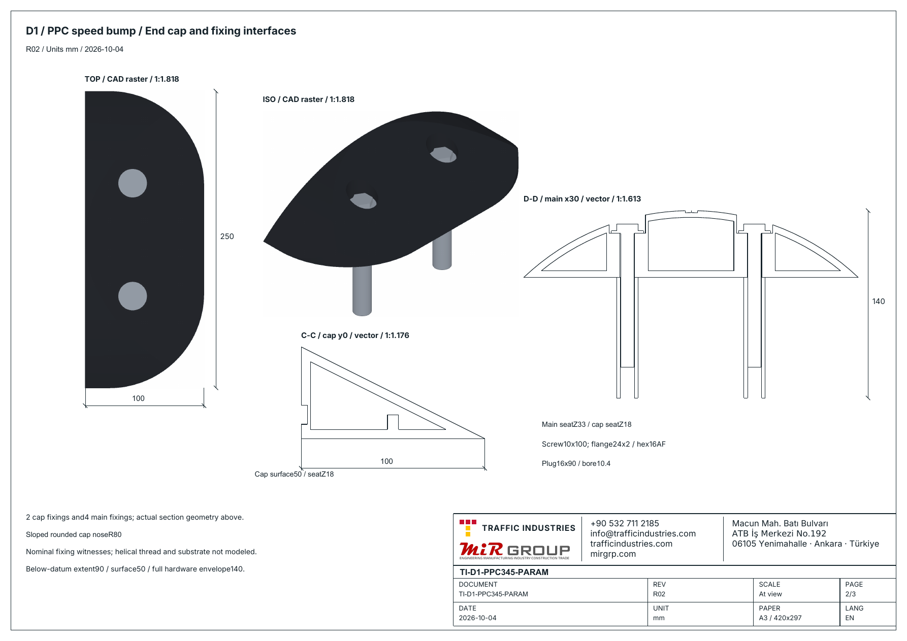 PPC-Fahrbahnschwelle — TI-D1-PPC345-PARAM-P01, Zeichnung 2/3