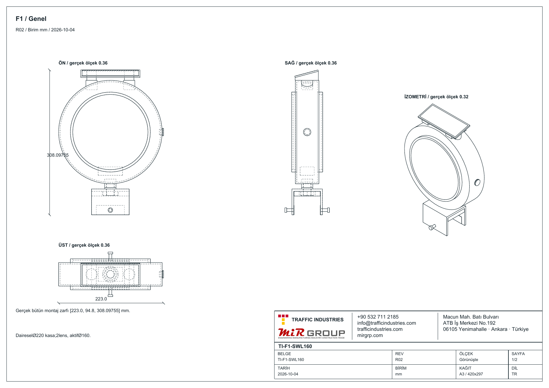 Solar & AC warning lamps — Technical drawing · sheet 1/2