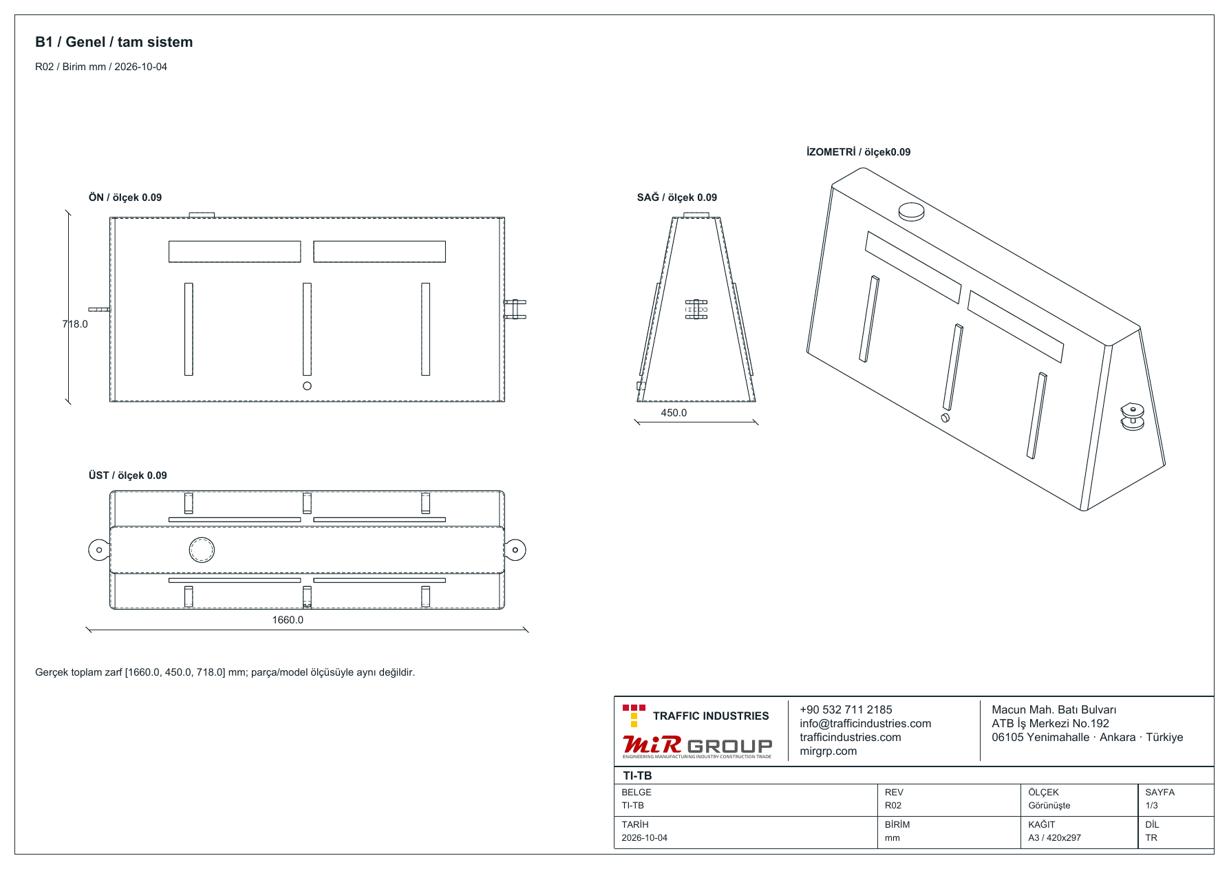 Verkehrsleitbarrieren — technische Zeichnung · Blatt 1/3